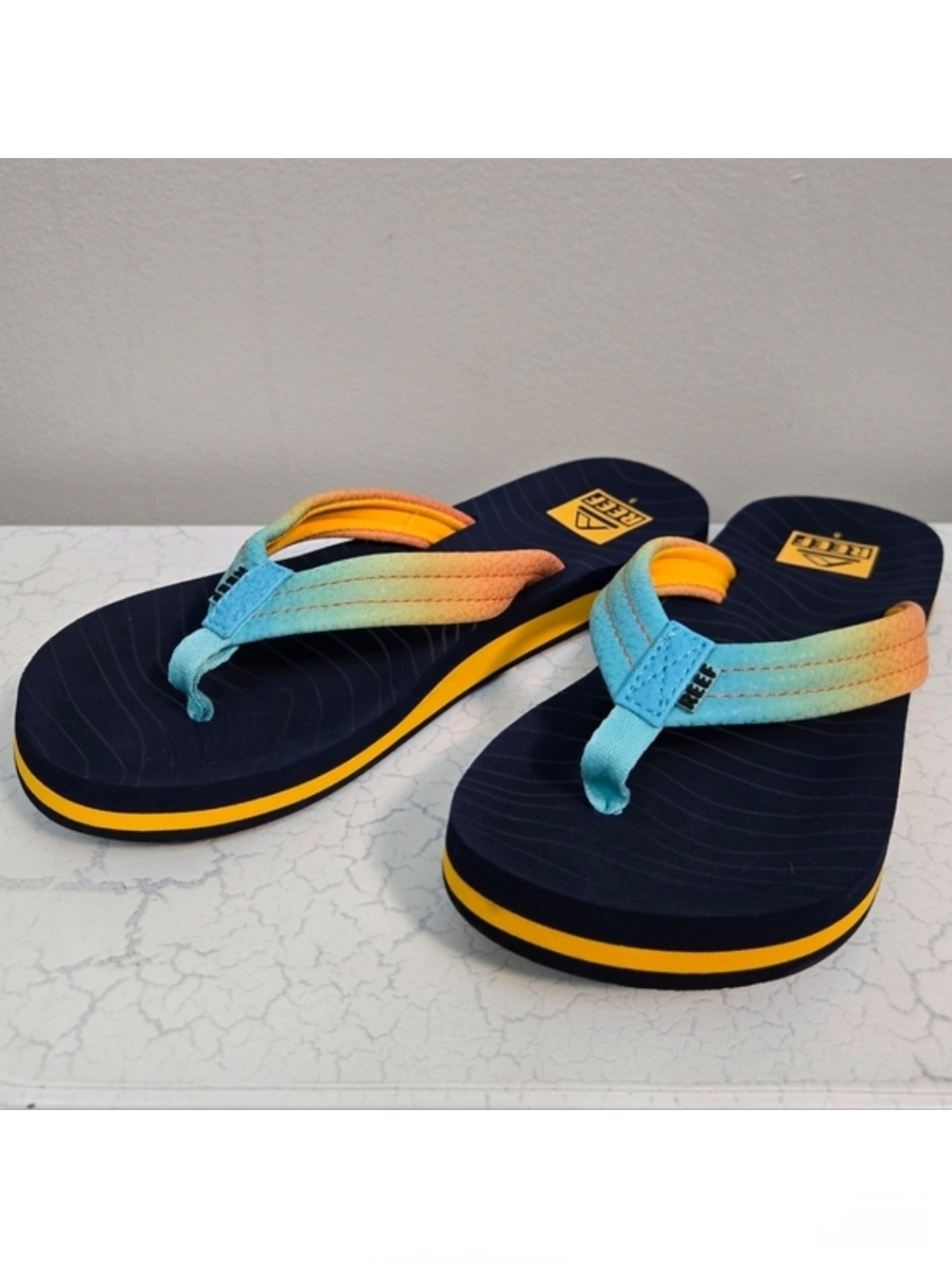 Reef Kids' Ahi Sun & Ocean Blue/Orange Flip Flops, Size 5 ~ NWT